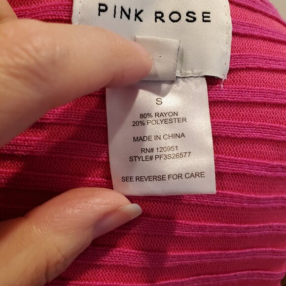 PINK ROSE SZ S Bright Pink Relaxed Oversized Ribbed Knit Cropped Turtleneck Swea - Picture 7 of 8